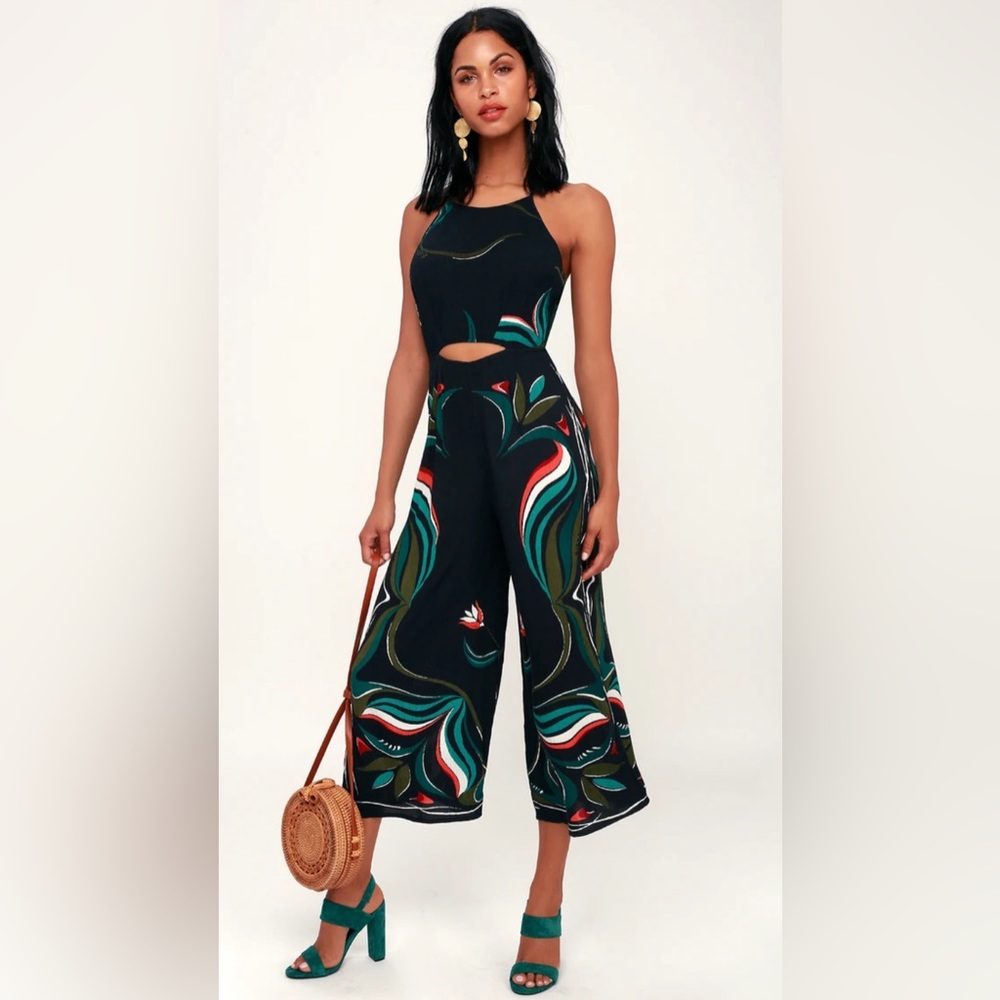 The Billabong One Up Black Print Cutout Culotte Jumpsuit (not new!)